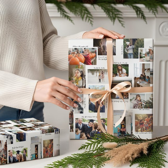 Jahr in Moments 25-Familie FotoCollage & Captions Geschenkpapier Set (Year in Moments 25 Family Photo Collage & Captions Wrapping Paper Sheets)