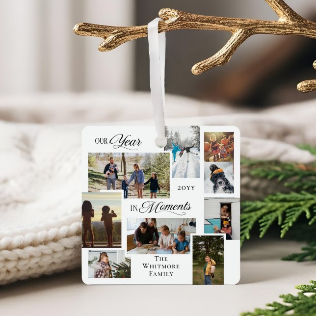 Jahr in Moments Familie Foto Collage Keepake Gesch Ornament Aus Metall (Year in Moments Family Photo Collage Keepsake Gift Metal Ornament)
