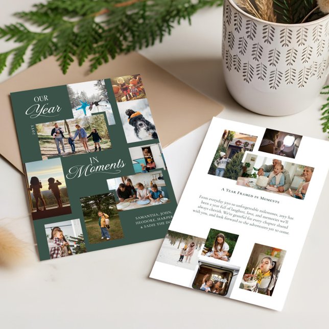 Jahr in Moments Family Foto Collage Weihnachten (Year in Moments Family Photo Collage Christmas Holiday Card Green)