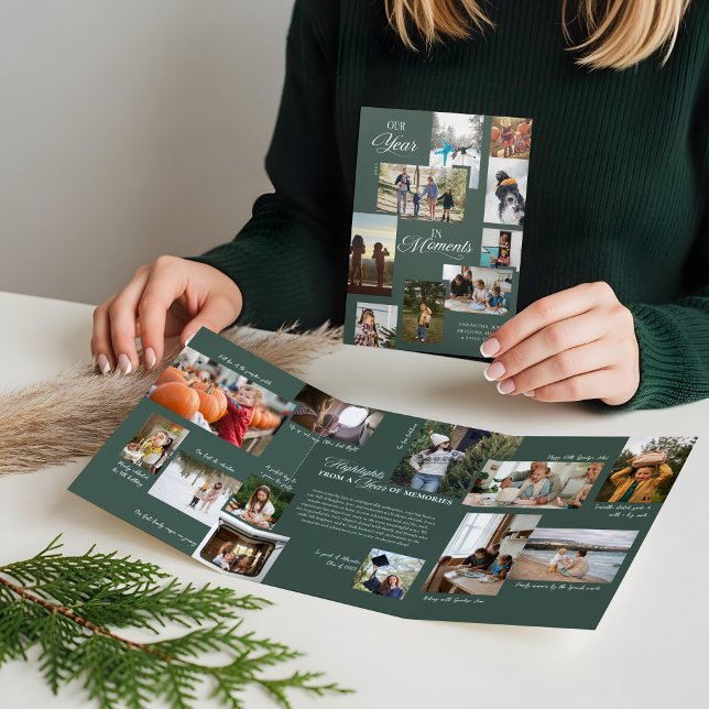 Jahr in Moments Family Foto Collage Weihnachten Dreifach Gefaltete Urlaubskarte (Year in Moments Family Photo Collage Christmas Tri-Fold Holiday Card2)