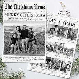 Jahr in Review Newspaper Weihnachtsfamilien Foto Feiertagskarte