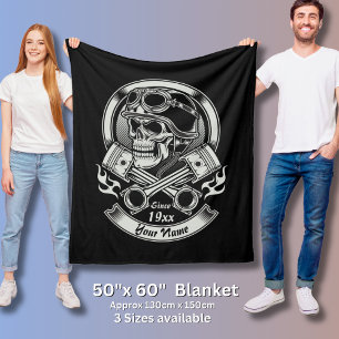 Jahr Vintager Biker mit überlaufenen Kolben hinzuf Fleecedecke