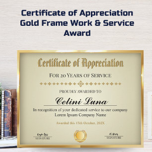Jahre des Service Certificate - Beruflich Gold