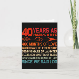 Jahre T-Shirt 40 Ehemann Ehefrau 40. Hochzeitstag Karte