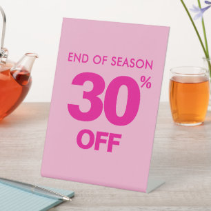 Jahresabschlussschild, rosa 30% Off Tabletop Sockelschild