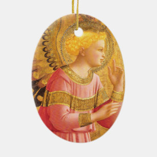 JAHRESANGEL IN GOLD PINK Weihnachten Keramik Ornament
