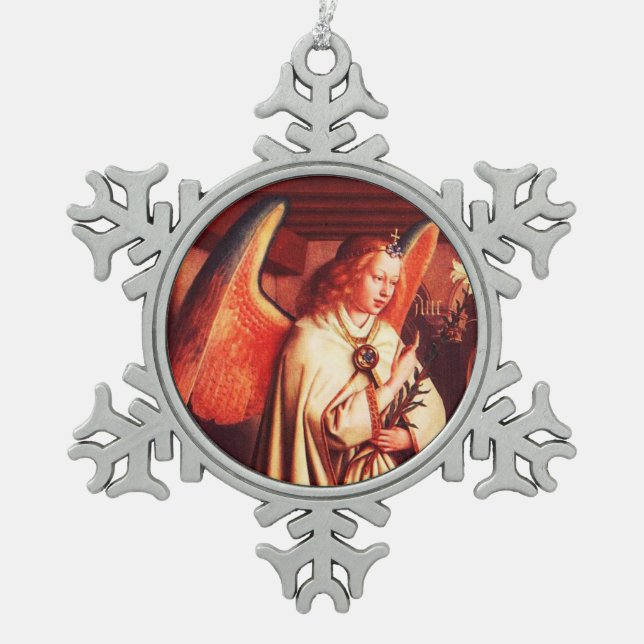 JAHRESANGEL SCHNEEFLOCKEN Zinn-Ornament (Vorderseite)