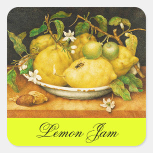 JAHRESFRÜCHTE JAM , PRÄERVE , CANNING JAR QUADRATISCHER AUFKLEBER