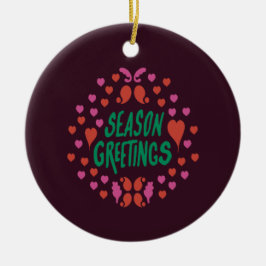 Jahresgrüße in grüner Handschrift mit Herzen Keramik Ornament