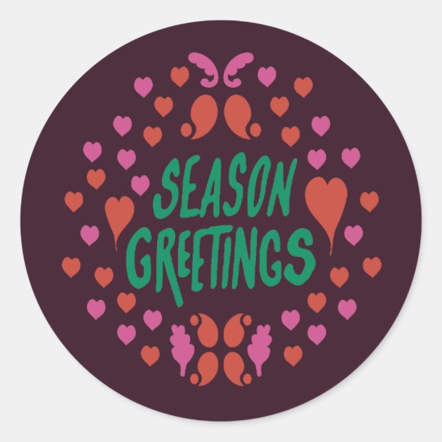 Jahresgrüße in grüner Handschrift mit Herzen Runder Aufkleber (Vorderseite)