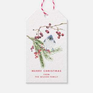 Jahresgrüße - Weihnachtsgrün und Vogel Geschenkanhänger