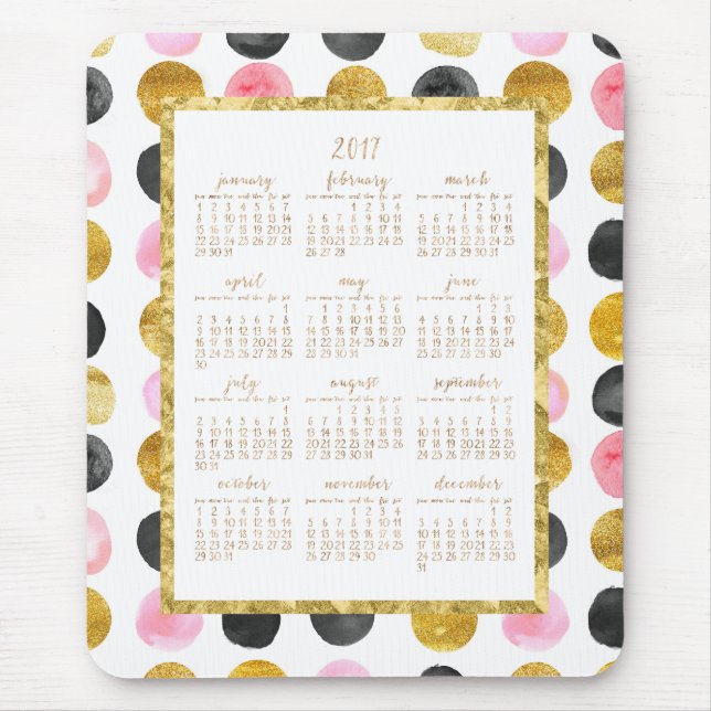 Jahreskalender 2017 Mousepads rosa und goldene Pun (Vorne)