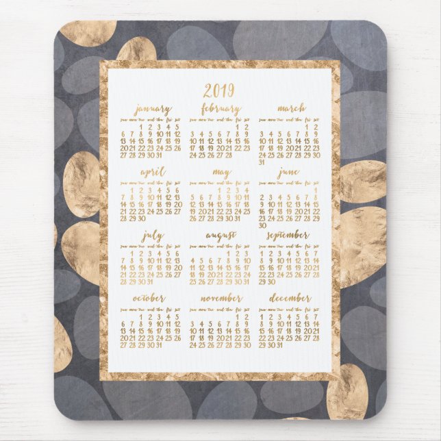 Jahreskalender 2019 Mouse Gold Foil Dunkelgrau Mousepad (Vorne)
