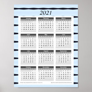 Jahreskalender 2021: Blau mit schwarzen Linien Poster