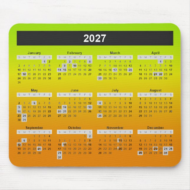 Jahreskalender 2025 für Neon Limon und Orange Mousepad (Vorne)