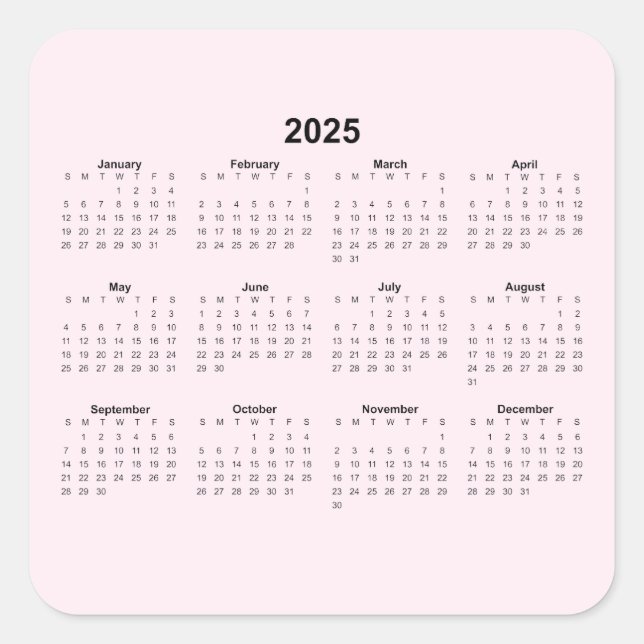 Jahreskalender 2025 in Pink Quadratischer Aufkleber (Vorderseite)