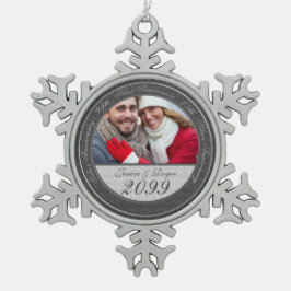 Jahresspezifisches Silver Wedding-Jahresfest-Foto Schneeflocken Zinn-Ornament