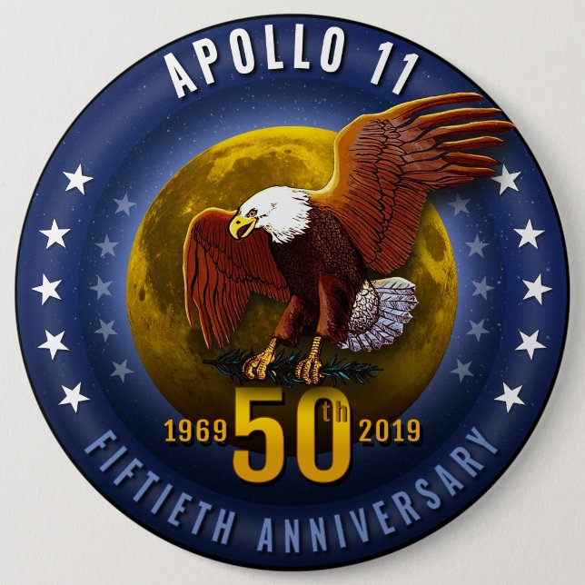 Jahrestag Apollo 11 50. Starfield Mond Eagle - Button (Vorderseite)