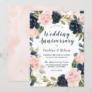 Jahrestag der Hochzeit Blush Pink Navy Blau Einladung