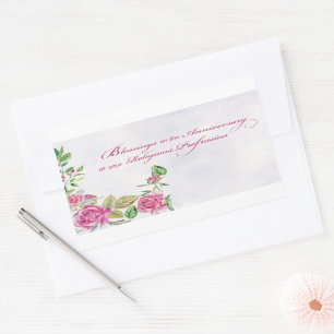 Jahrestag der religiösen Tätigkeit Pink Roses Rechteckiger Aufkleber