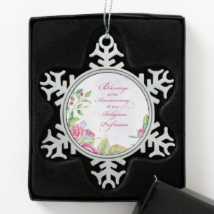 Jahrestag der religiösen Tätigkeit Pink Roses Schneeflocken Zinn-Ornament