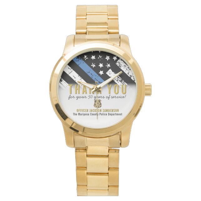 Jahrestag des Polizeiruhestands Thin Blue Line Armbanduhr (Vorderseite)