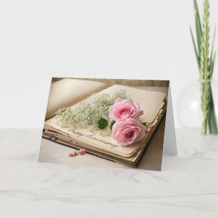 Jahrestag rosa Rosen auf altem Scrapbook Karte