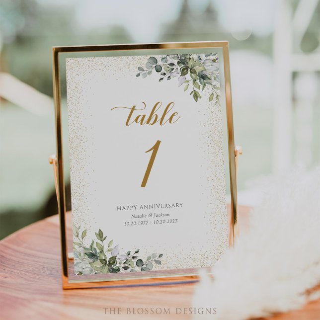 Jahrestag Tischnummern Karte mit Grün - EAC326 (Anniversary Table Number Card)