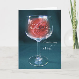 Jahrestag Weinglas Rose für Schwester und Schwager Karte