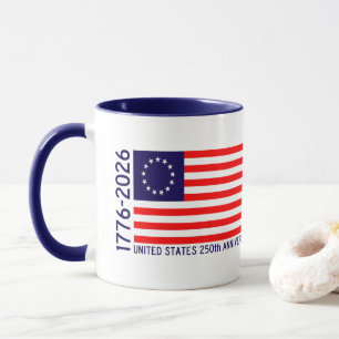 Jahrestags-Betsy- Rossflagge USA 250. Tasse