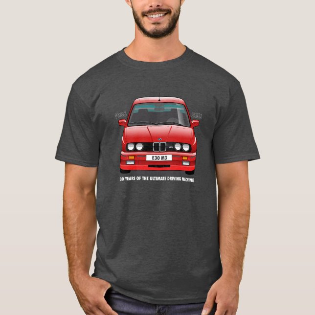 Jahrestags-(rote) weiße Art BMWs E30 M3 30. T-Shirt (Vorderseite)