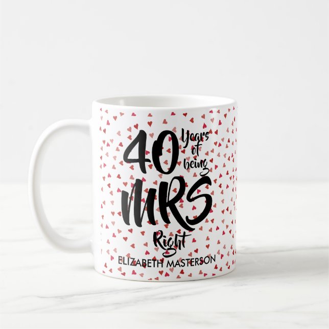 Jahrestags-silberner HerzenConfetti Frau-Right 40. Kaffeetasse (Links)