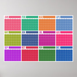 Jahresübersicht Undatierter Bunter Wandkalender Poster