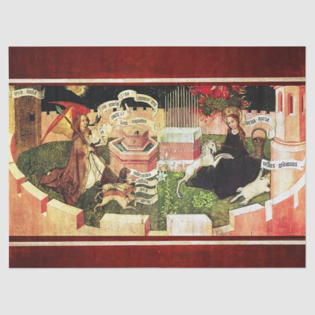 JAHRESZEIT ALS MYSTISCHE HUNT VON UNICORN SEIDENPAPIER (Vorderseite)