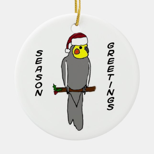 Jahreszeit-Grüßecockatiel-Weihnachtsverzierung Keramik Ornament (Vorne)