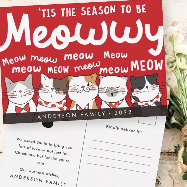 Jahreszeit: Meowwy Funny Niedlich Cats Caroling Postkarte (Von Creator hochgeladen)