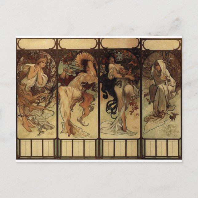 Jahreszeit von Alphonse Mucha Postkarte (Vorderseite)