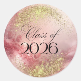 Jahrgang 2026 - Rosa & Gold Glitzer-Aufkleber Runder Aufkleber