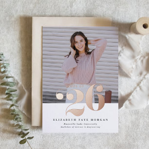 Jahrgang 2026 Typografie Foto Abschlussfeier Rosa Folieneinladung