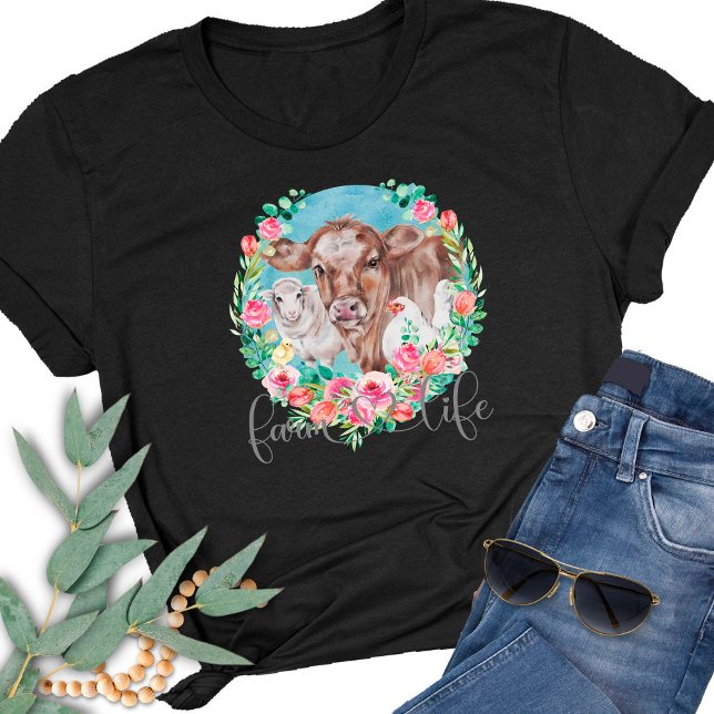 Jahrgang Landleben Familie Haustiere Hühnerkühe La T-Shirt (Von Creator hochgeladen)