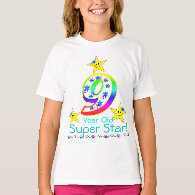 Jähriges Superstern-Shirt der Mädchen-9 T-Shirt (Vorderseite)