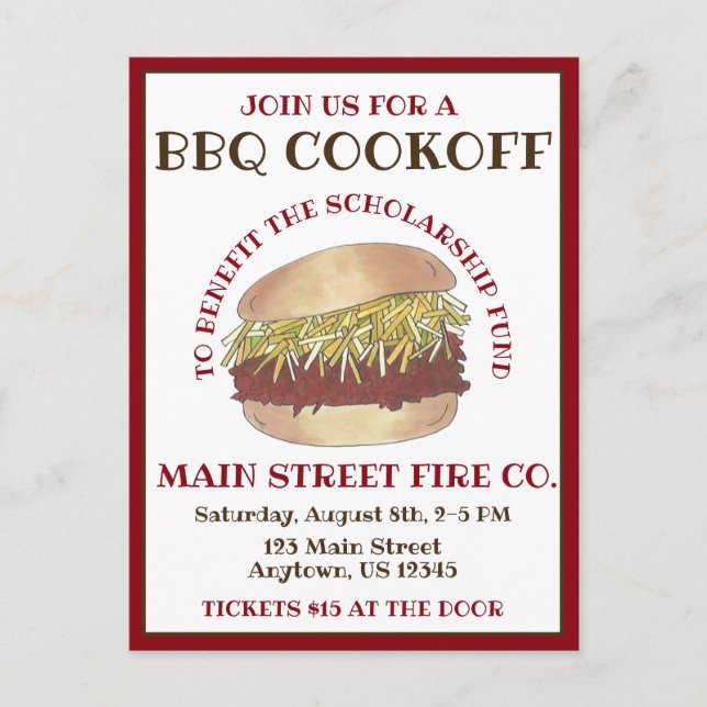 Jährliche GRILLEN Schweinekrippe Sandwich Kochabko Einladungspostkarte (Vorderseite)