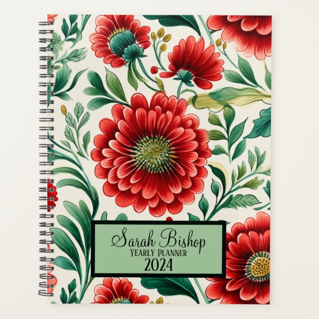 Jährliche Hardcover-Hardcover von Red Floral Planer (Vorderseite)