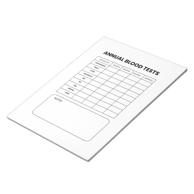 Jährlicher Bluttest-Tracker-Notizblock Notizblock (angewinkelt)