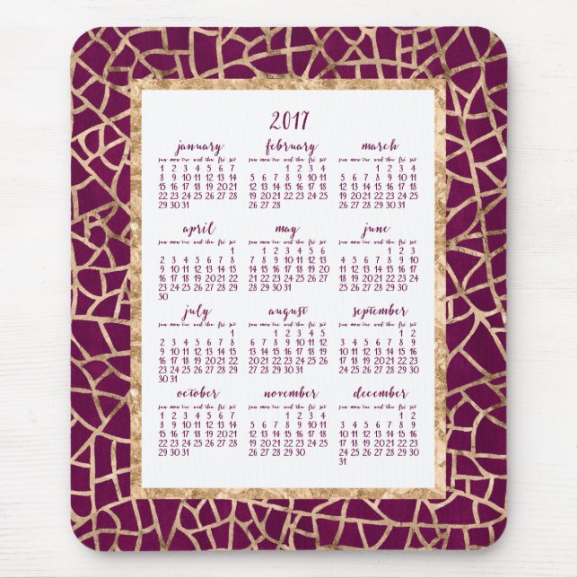 Jährlicher Kalender 2017 Gold Foil Magenta Mouse P Mousepad (Vorne)