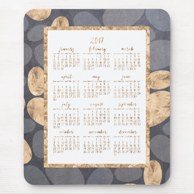Jährlicher Kalender 2017 Maus Gold Foil Dunkelgrau Mousepad (Vorne)