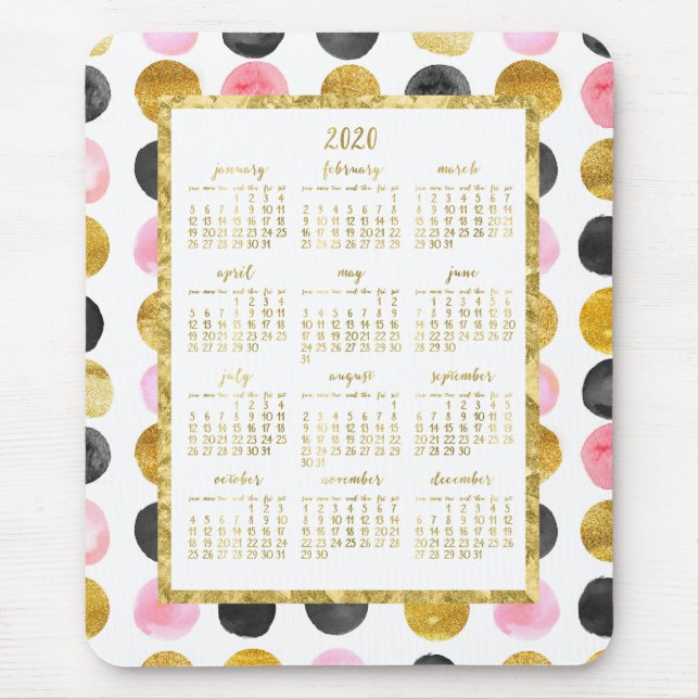 Jährlicher Kalender 2020 Mauspads Pink und Gold Pu (Vorne)