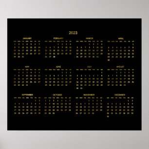 Jährlicher Kalender 2023 Faux-Gold- und Schwarzpla Poster
