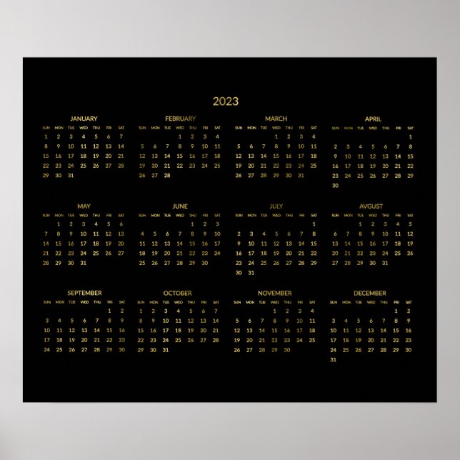 Jährlicher Kalender 2023 Imitate Gold und Black Po Poster (Vorne)