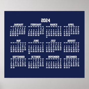 Jährlicher Kalender 2024 Poster Blau